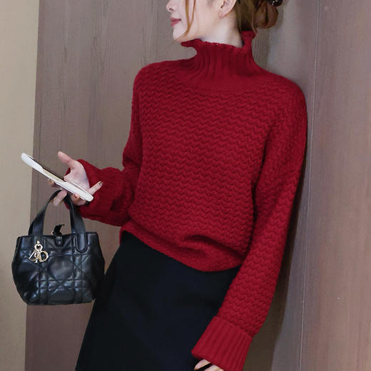【预售7天】良木礼水波纹高领毛衣（3184F） 商品图2
