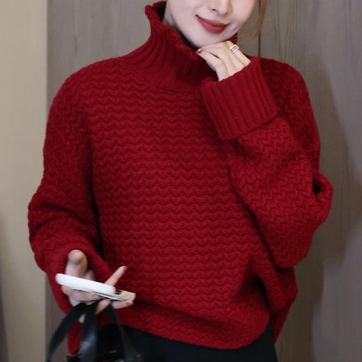 【预售7天】良木礼水波纹高领毛衣（3184F） 商品图0