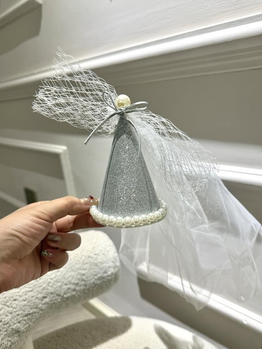 银色蝴蝶结带纱发夹 商品图0