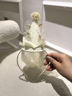 米色千金网纱生日帽