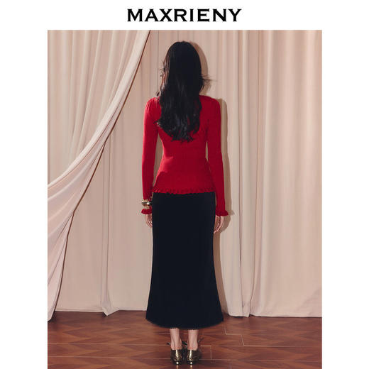 MAXRIENY法式复古高腰开叉半裙25秋款提花鱼尾中长裙宴会礼服裙(货号:MF86SK505) 商品图3