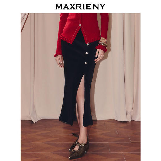 MAXRIENY法式复古高腰开叉半裙25秋款提花鱼尾中长裙宴会礼服裙(货号:MF86SK505) 商品图2