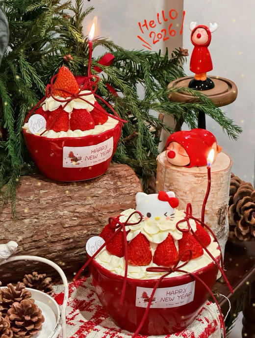 【下架】🧨2026新年「新年红の红彤彤草莓碗！」女生小朋友超爱，拍照超出片！100%动物奶油（有大小碗可选·提前3小时预订） 商品图1