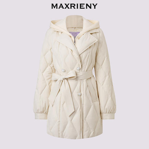 MAXRIENY肌理感菱形格纹x型系带收腰羽绒服25冬优雅通勤穿搭外套(货号:MF86DC508) 商品图4