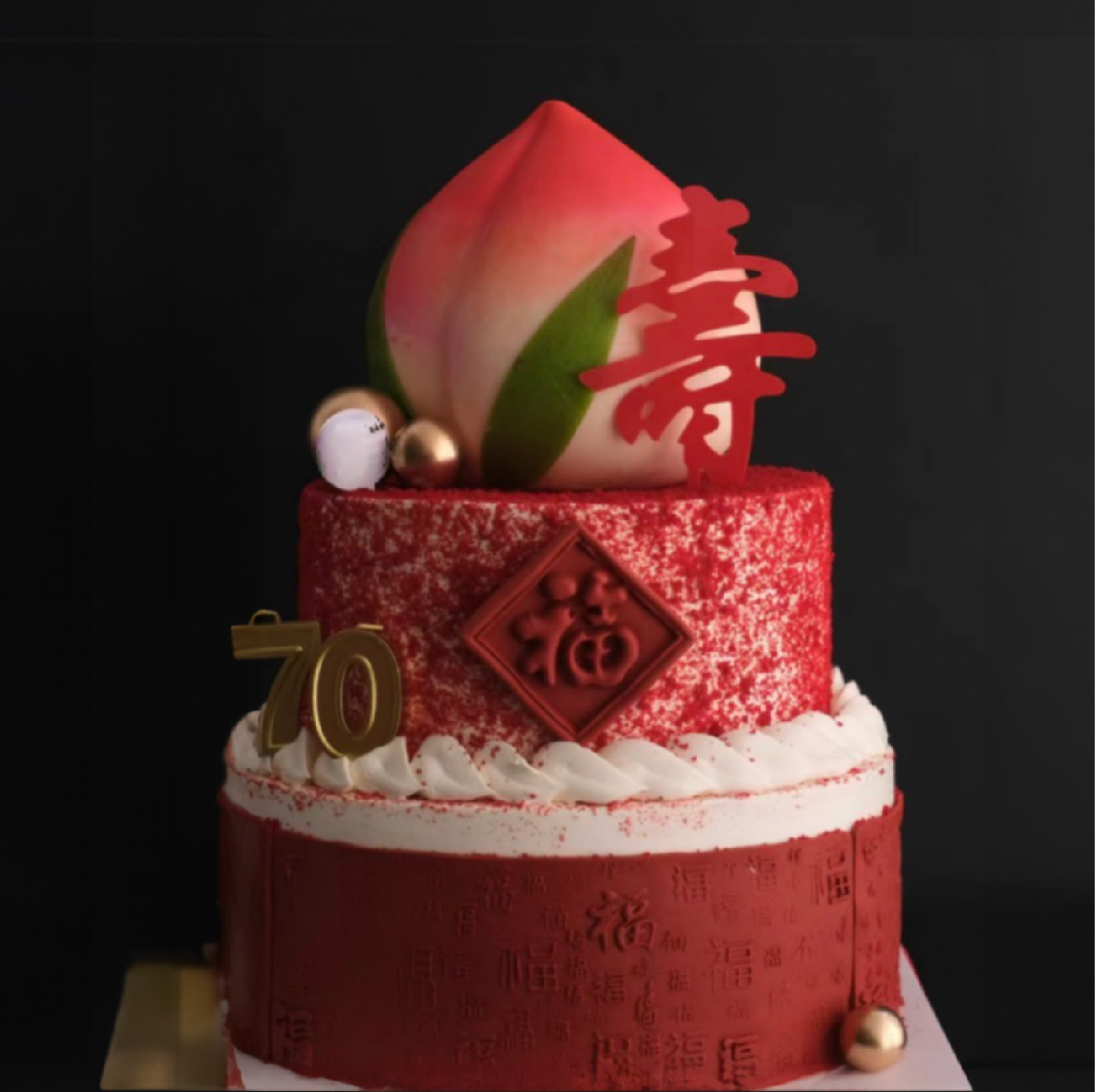 福气满满寿桃小双层蛋糕