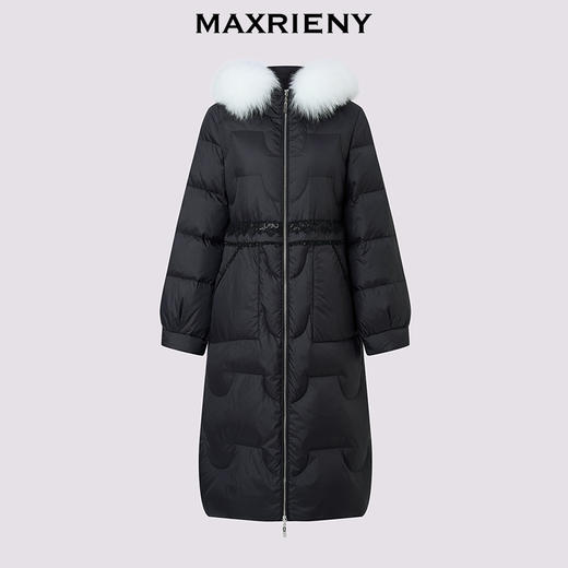 MAXRIENY商场同款简约廊形狐狸毛领长过膝羽绒服长款25冬鸭绒外套(货号:MF86DC510) 商品图4