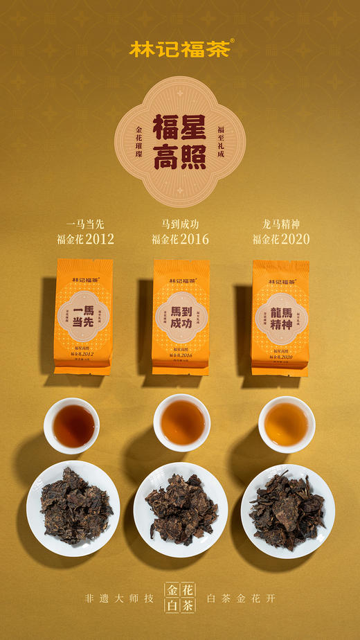 福金花·福星高照·撬片紧压金花寿眉2012/2016/2020·礼盒装180g 商品图8