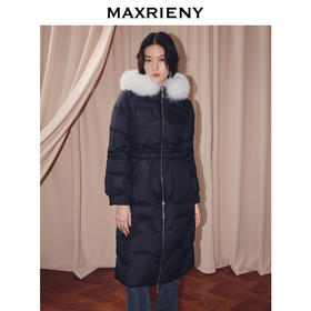 MAXRIENY商场同款简约廊形狐狸毛领长过膝羽绒服长款25冬鸭绒外套(货号:MF86DC510)