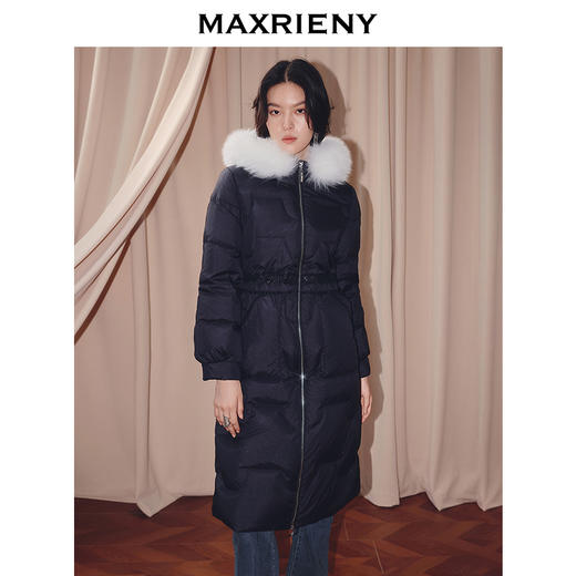 MAXRIENY商场同款简约廊形狐狸毛领长过膝羽绒服长款25冬鸭绒外套(货号:MF86DC510) 商品图0