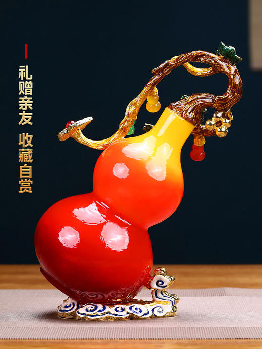 福禄如意琉璃葫芦摆件招财中式家居玄关客厅酒柜装饰乔迁新居礼品佛罗端斯-福禄如意摆件（红色）-YHD 商品图5