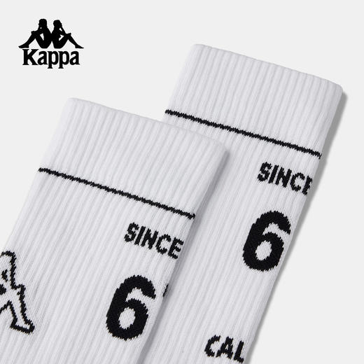 Kappa 运动风中筒袜男女袜白色字母印花长袜训练跑步袜K0GW8WG13-001 商品图3