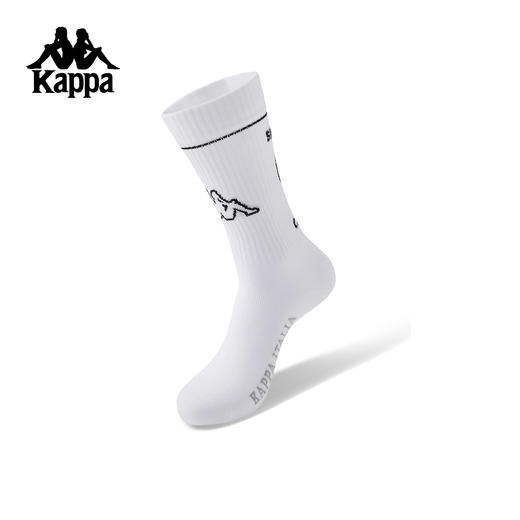 Kappa 运动风中筒袜男女袜白色字母印花长袜训练跑步袜K0GW8WG13-001 商品图1