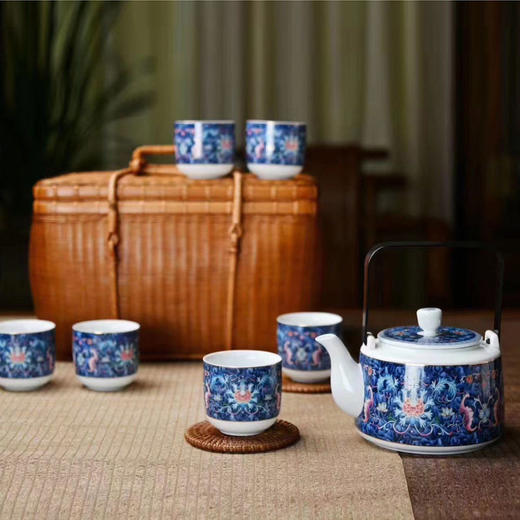 高档白瓷功夫茶具套装家用送礼办公室会客提梁泡茶壶茶杯一套成艺莲升富贵鹿鹤同春古道壶7入 商品图6