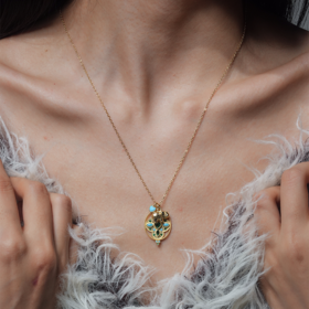 订购10周到｜DELPHES-GARDENIA-栀子花 护符花 大象 松石 绿色 吊坠 项链［法国设计师］