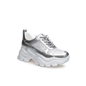 豪麟名鞋迪嘉女鞋时尚老爹鞋牛皮革+织物DJXXA61WX007银色