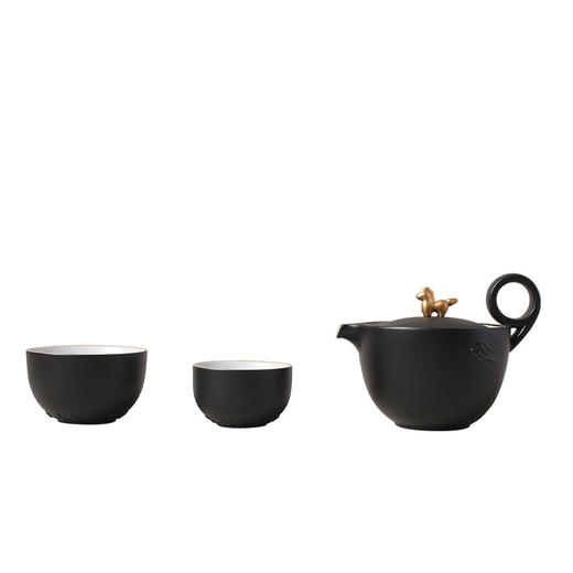陆宝新品陶瓷茶具套装礼盒家用泡茶送礼中式1壶2杯马上走运茶组菊瓣茶托（禅风黑） 禅风黑 商品图2