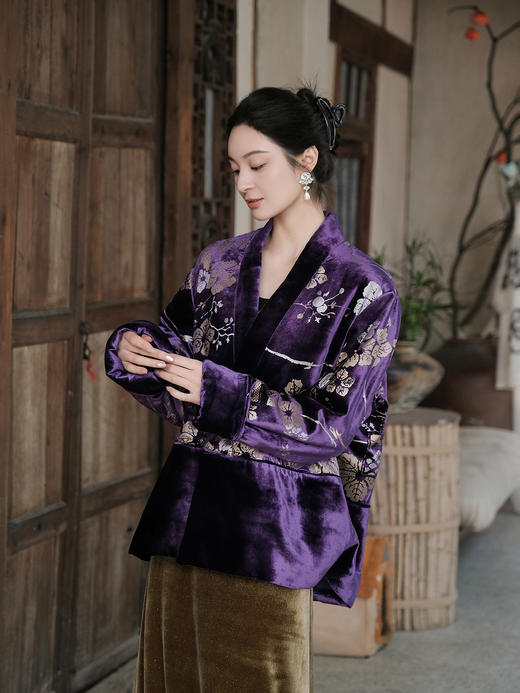 盛唐牡丹| 凝夜紫丝绒烫银棉外套 商品图0
