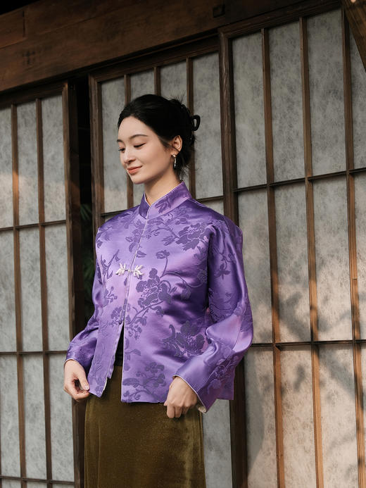 盛唐牡丹| 富贵牡丹真丝漳缎外套 商品图1