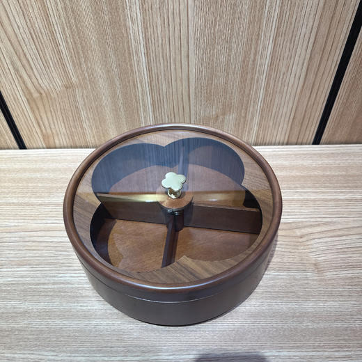 龙福-胡桃木海棠圆形零食干果盘 （约28*28*9cm） 商品图1