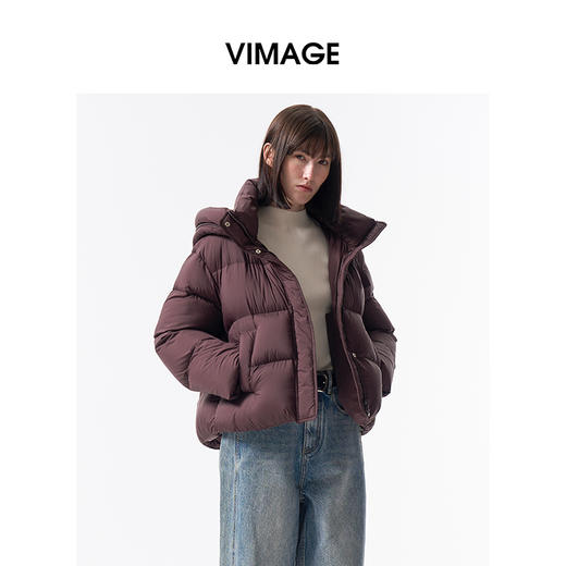 VIMAGE纬漫纪巧克力色精致立体显瘦冬季新款短款羽绒服V2411104 商品图2