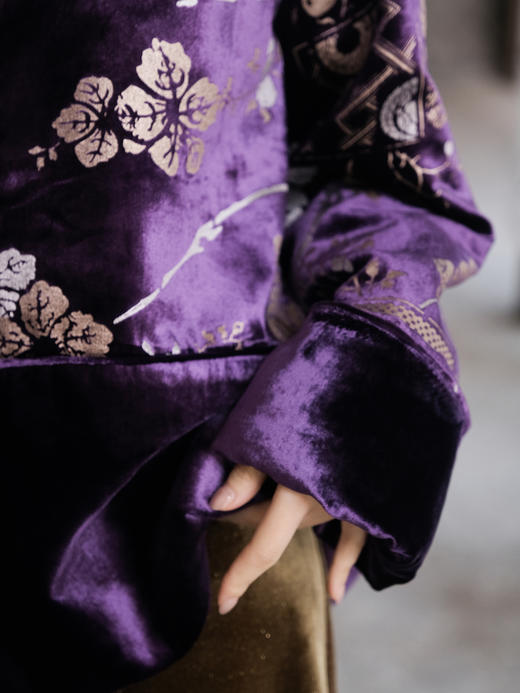 盛唐牡丹| 凝夜紫丝绒烫银棉外套 商品图3