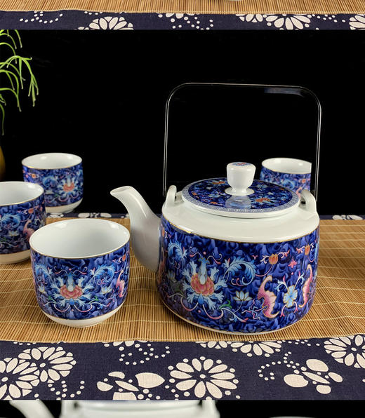 高档白瓷功夫茶具套装家用送礼办公室会客提梁泡茶壶茶杯一套成艺莲升富贵鹿鹤同春古道壶7入 商品图7