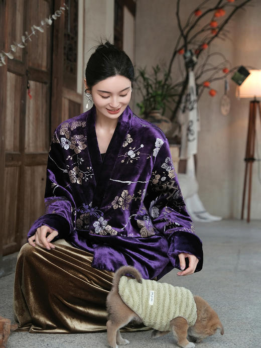 盛唐牡丹| 凝夜紫丝绒烫银棉外套 商品图5