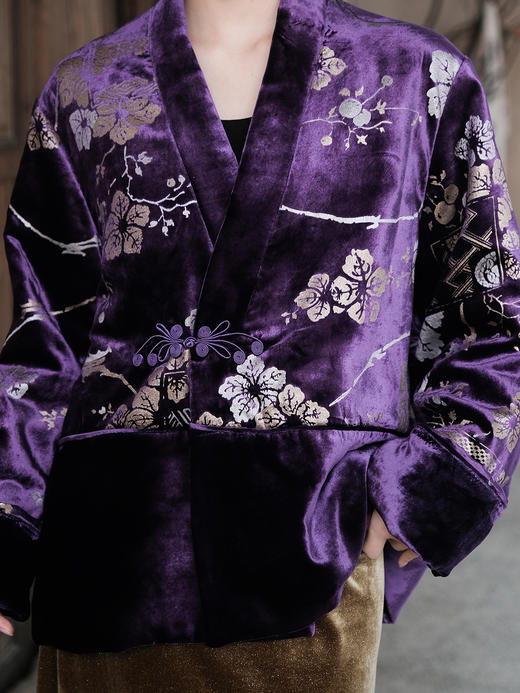 盛唐牡丹| 凝夜紫丝绒烫银棉外套 商品图1