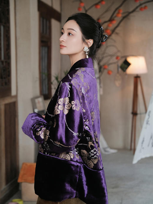 盛唐牡丹| 凝夜紫丝绒烫银棉外套 商品图4