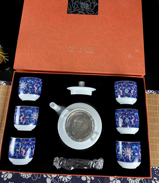 高档白瓷功夫茶具套装家用送礼办公室会客提梁泡茶壶茶杯一套成艺莲升富贵鹿鹤同春古道壶7入 商品图10