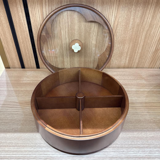 龙福-胡桃木海棠圆形零食干果盘 （约28*28*9cm） 商品图5