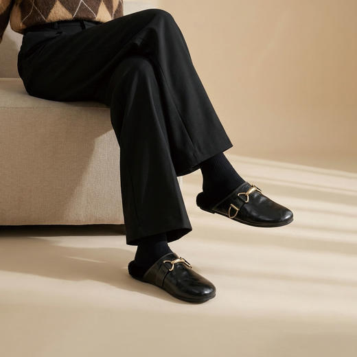 Westory2026年春季圆头低跟水洗牛皮羊毛穆勒拖鞋休闲慵懒风毛拖W26AM50041 商品图1