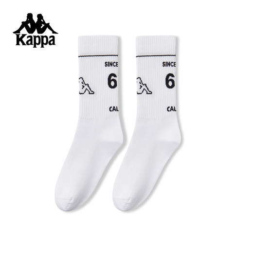 Kappa 运动风中筒袜男女袜白色字母印花长袜训练跑步袜K0GW8WG13-001 商品图0