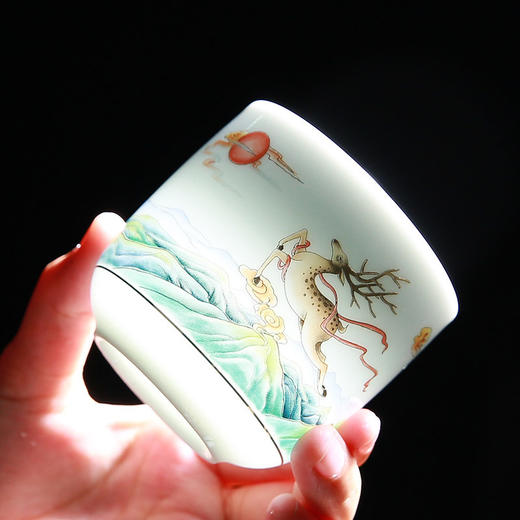 高档白瓷功夫茶具套装家用送礼办公室会客提梁泡茶壶茶杯一套成艺莲升富贵鹿鹤同春古道壶7入 商品图4