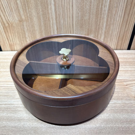 龙福-胡桃木海棠圆形零食干果盘 （约28*28*9cm） 商品图0