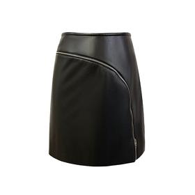 拉链分割柔软蛋白皮黑半裙