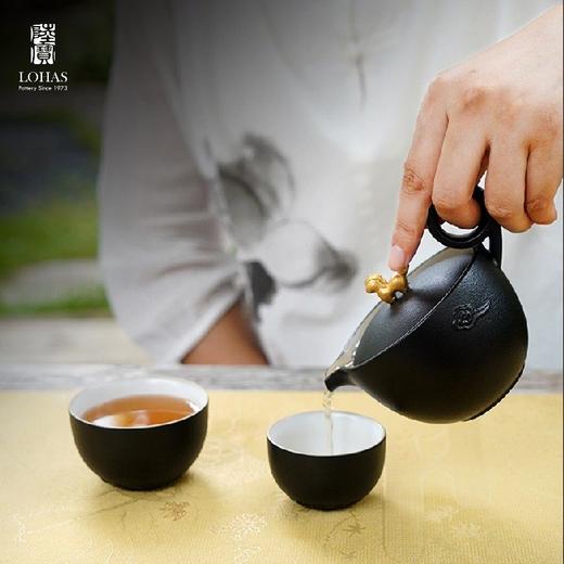 陆宝新品陶瓷茶具套装礼盒家用泡茶送礼中式1壶2杯马上走运茶组菊瓣茶托（禅风黑） 禅风黑 商品图0