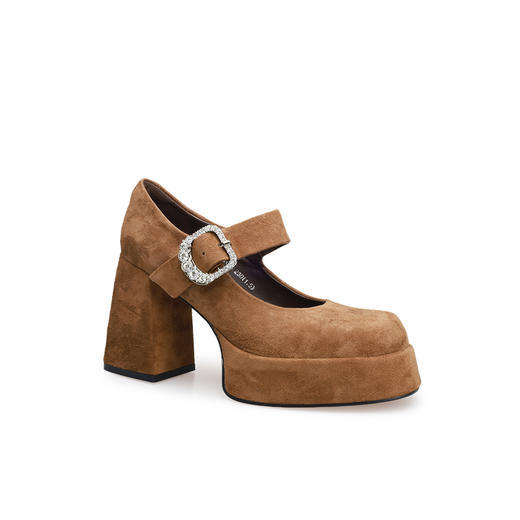 豪麟名鞋迪嘉女鞋玛丽珍鞋羊反绒面革DJHJA52WP036棕色 商品图0