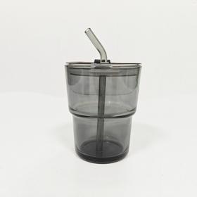 网红创意ins风咖啡杯随手竹节杯带盖吸管玻璃杯办公室吸管杯
