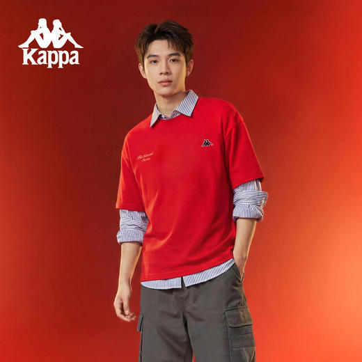 Kappa 新年款纯棉运动t恤男新款红色休闲短袖训练上衣女K0G12TD06 商品图2