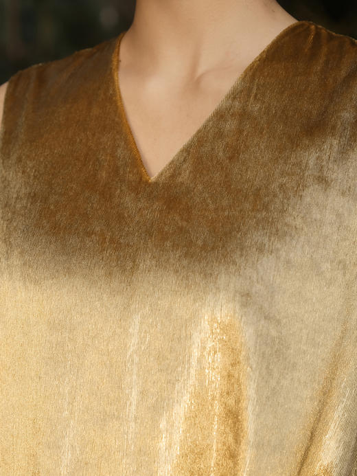 廷前观棠 |檀金-金色亮丝丝绒长裙 商品图2