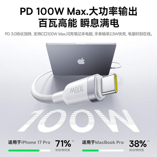 倍思 闪速系列4 一拖二快充充电线 USB-C to USB-C + 手表 100W 商品图2