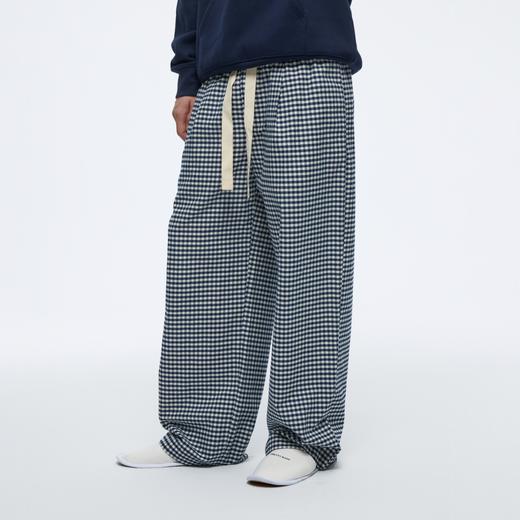 WassupHouse单褶格纹抽绳长裤 商品图1