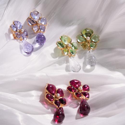 北京仓｜Gripoix Paris-Tropical Flower-透光紫 耳夹［法国设计师］ 商品图6