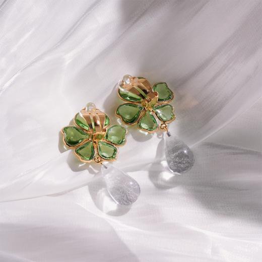 订购5个月到｜Gripoix Paris-Tropical Flower-light sea green 耳夹［法国设计师］ 商品图4