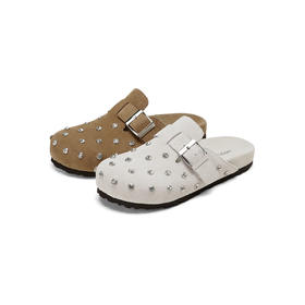 Westory2026年春季休闲勃肯拖鞋牛绒皮钉珠舒适后空单鞋S26AH50641