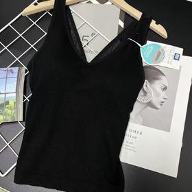 【超暖美背】有胸垫～（乳胶胸垫）内里毛圈 V领螺纹棉修身美背-喜出