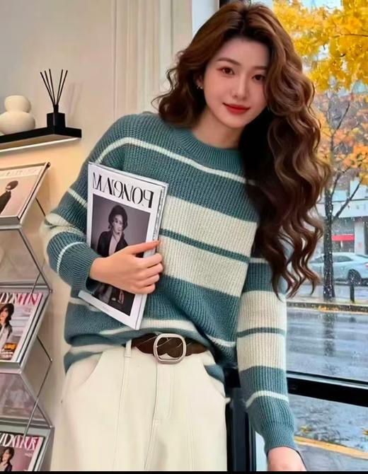 女王节抢购价-不支持退→不支持退货【自营】-【超美毛衣】花纱～Z091韩系慵懒风两色撞色条纹毛衣-喜出 商品图1
