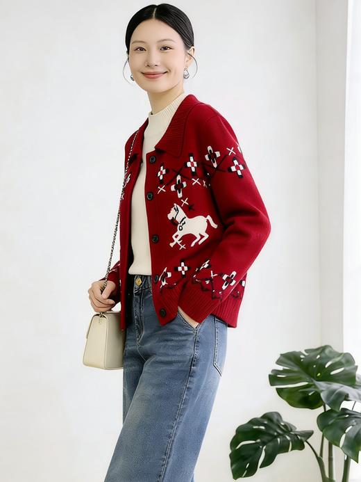 臣禾	【小马提花开衫】100%绵羊毛翻领正肩合体针织外套	JZ254090496 商品图1