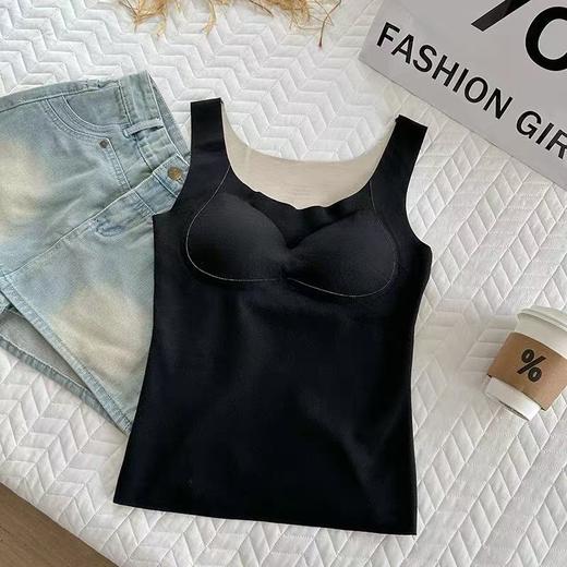 女王节抢购价-不支持退→【自营】【超暖美背】（徳绒保暖）有胸垫一体杯～黑色冬季保暖背心美背-喜出 商品图1